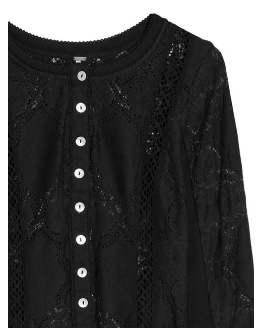 Free People Black Jae Lace Button Top