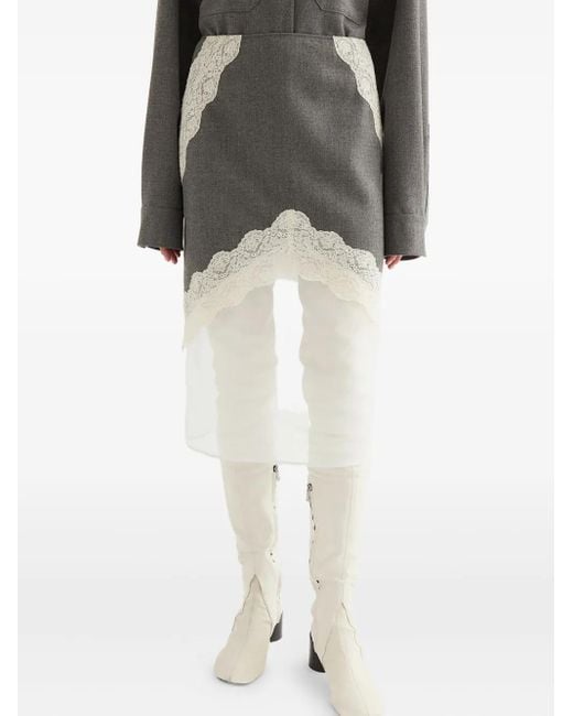 Jil Sander Gray Lace-Trimmed Layered Skirt