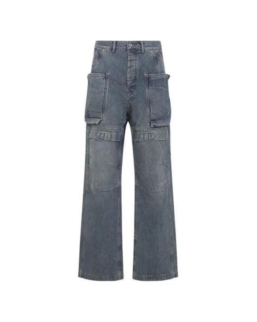 Rick Owens Blue Essential Utility Pants With Multiple Pockets for men