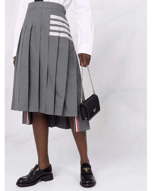Thom Browne Gray Weave 4-Bar Midi Pleated Skirt