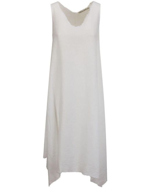 Stefano Mortari White Frayed-detail Linen Dress