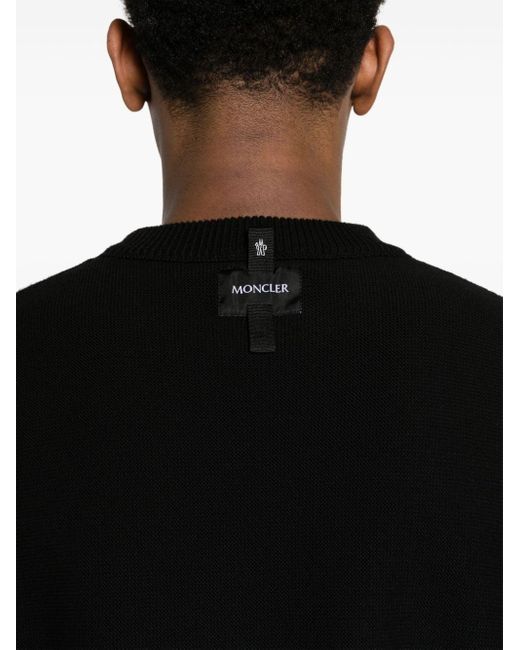 Pull en coton à patch logo Moncler pour homme en coloris Black