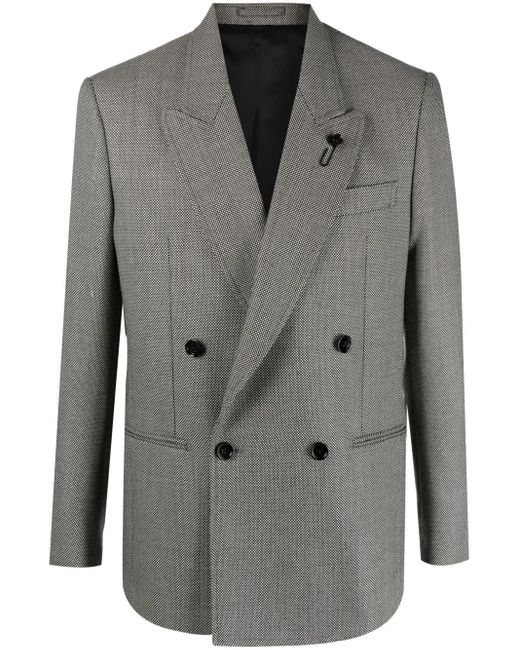 Lardini Gray Micro-Dot Double-Breasted Wool Blazer for men