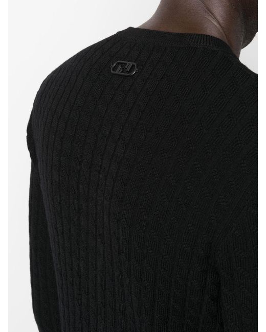 Fendi Black Ribbed-knit Virgin Wool Jumper for men