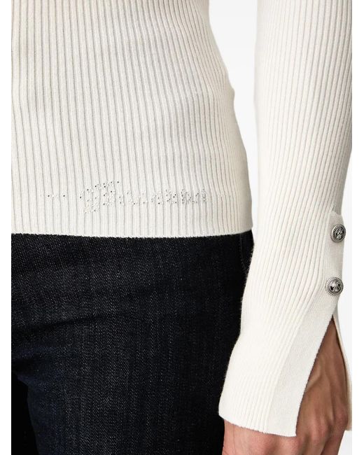 Guess White Ellie Ribbed-Knit V-Neck Sweater