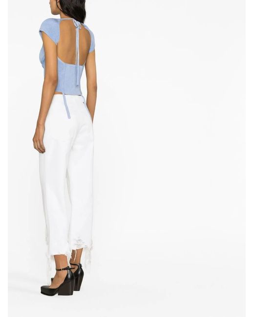 Stella McCartney White Distressed Straight-Leg Jeans