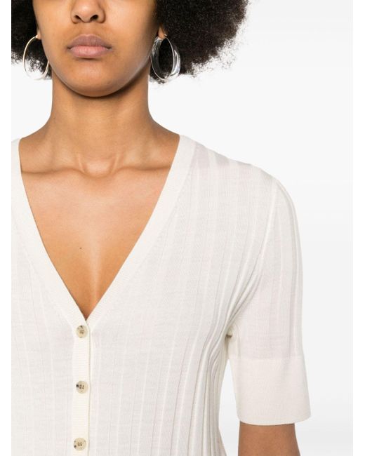 Allude White Ribbed-knit Virgin Wool Cardigan