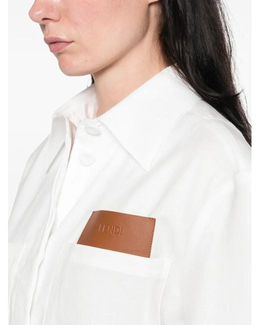 Fendi White Gürtel-Hemd Mit Logo-Patch
