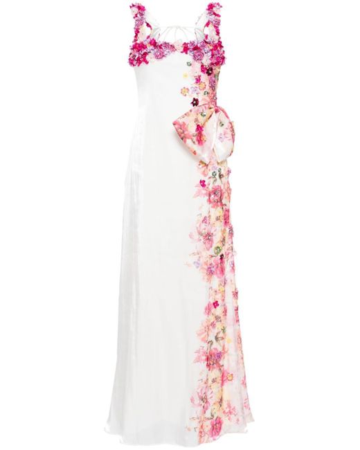 Badgley Mischka Pink Floral-appliqué Open-back Gown