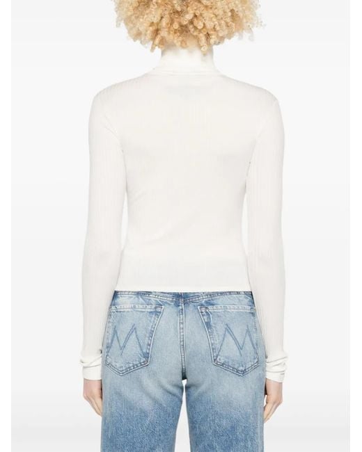 Re/done White Ribbed Roll-Neck Top