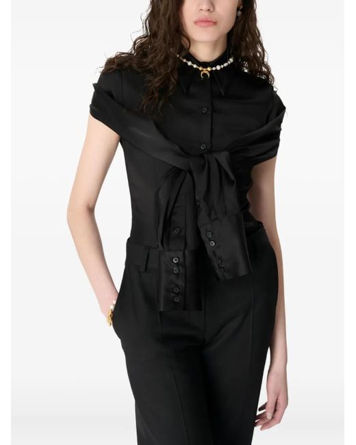 MARINE SERRE Black Wrapped Satin Shirt