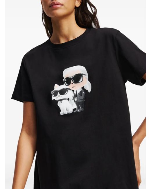 Karl Lagerfeld Black Kurzärmeliges Ikon Sketch Pyjama-Kleid