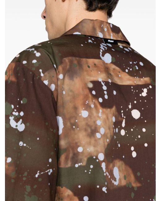MSGM Brown Paint-splatter Cotton Shirt for men