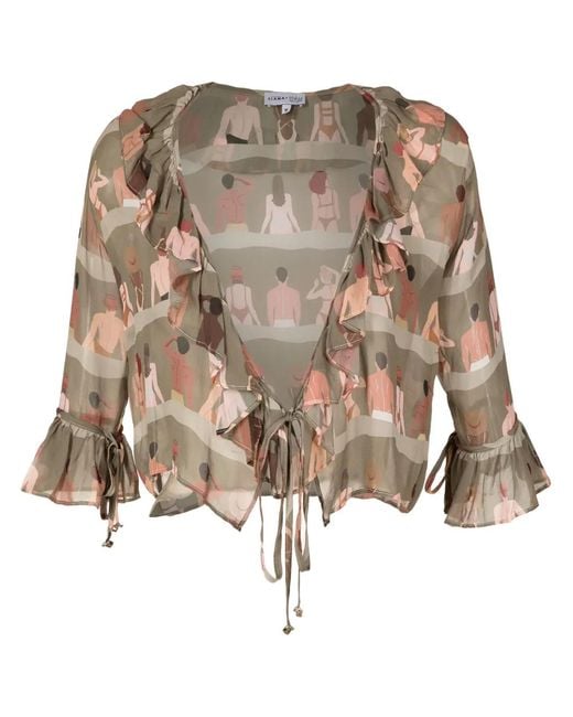 Amir Slama Natural Swimmer-Print Silk Blouse