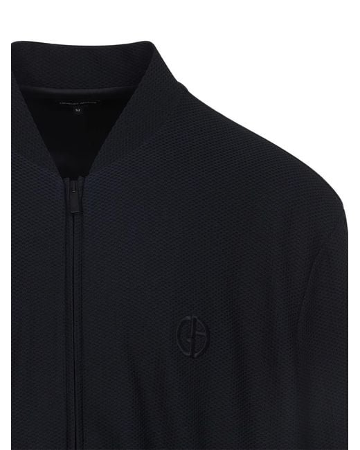 Giorgio Armani Textured Logo Jacket in Blue for Men | Lyst