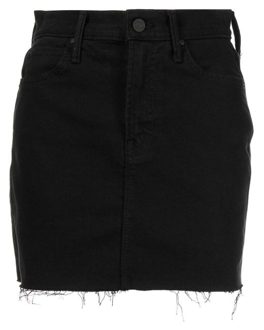 Mother Black Frayed-hem Denim Skirt