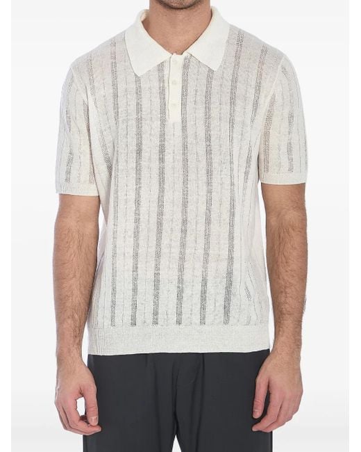 Roberto Collina White Pointelle-Knit Polo Shirt for men