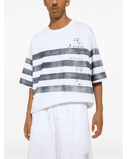 Dolce & Gabbana White Striped Cotton T-shirt for men