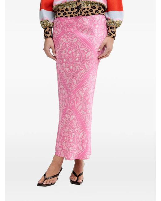 Never Fully Dressed Pink Paisley-Print Midi Skirt