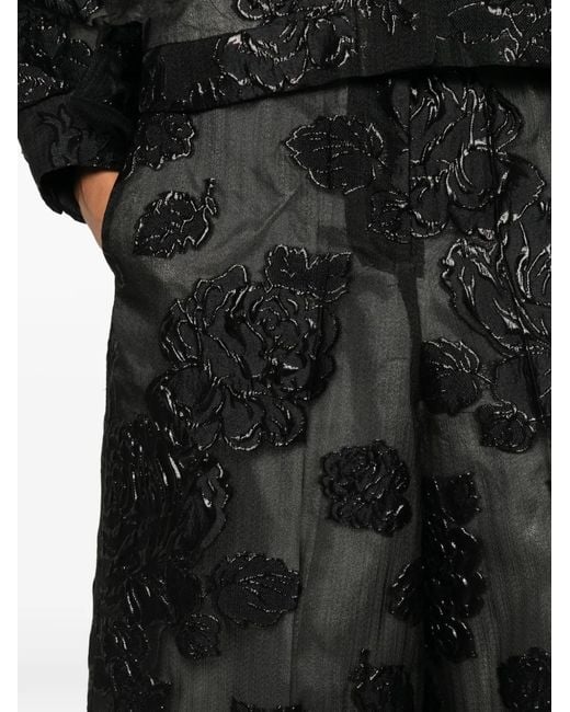 Psophia Gray Floral-Jacquard Wide-Leg Palazzo Pants