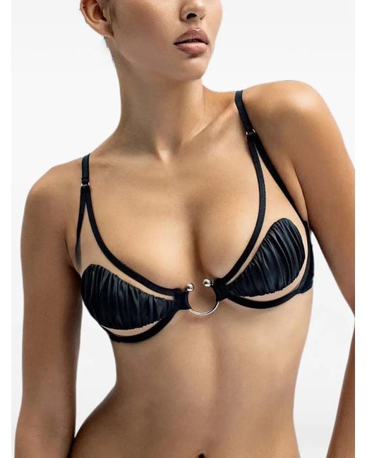 GOD SAVES QUEENS Black Piercing-Detail Ruched Bikini Top