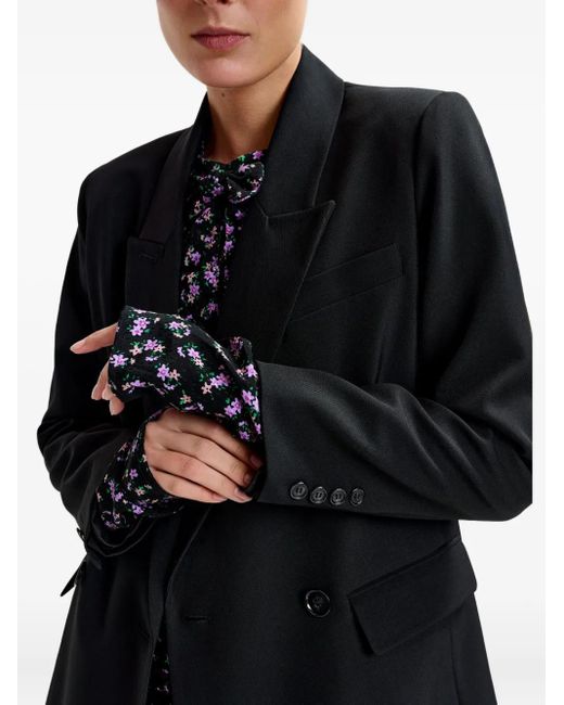 Essentiel Antwerp Black Double-Breasted Padded-Shoulder Blazer