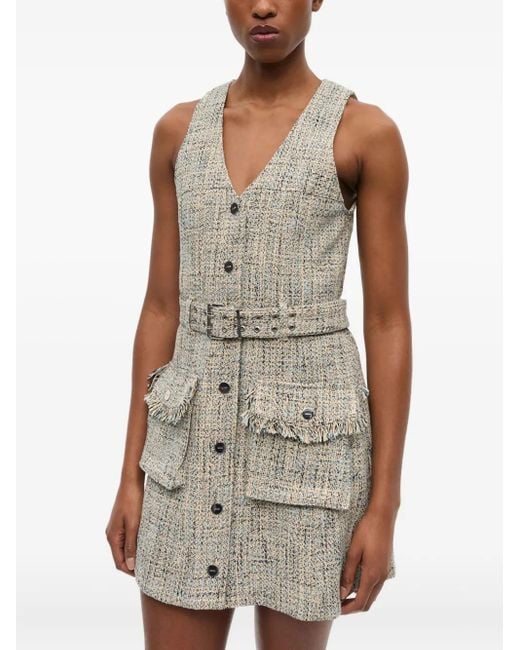 Ganni Natural Robe En Tweed À Coupe Courte