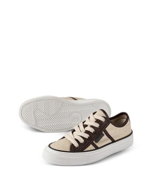 Brunello Cucinelli White Techno Raffia Sneakers With Shiny Tab
