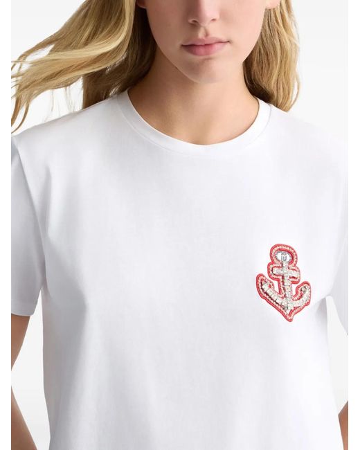 Liu Jo White Rhinestone-Anchor T-Shirt
