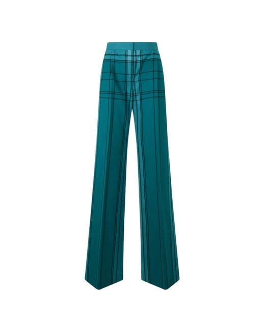 Alberta Ferretti Blue Checked Wide-Leg Trousers