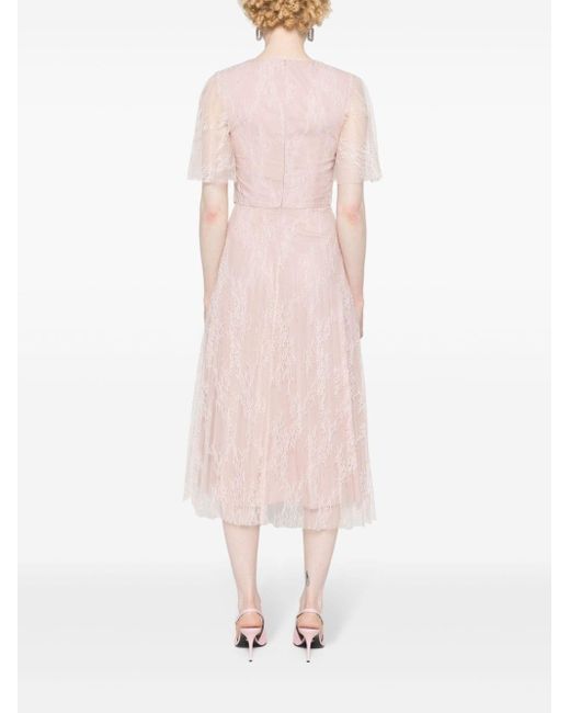 Nissa Pink Lace-overlay Pleated Dress