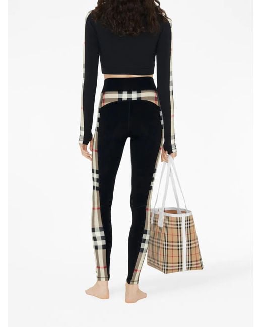 Cropped Check Trim Stretch Jersey Zip Top Burberry en coloris Black