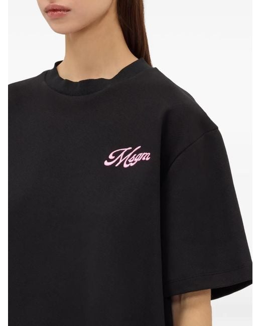 MSGM Black Embroidered T-Shirt