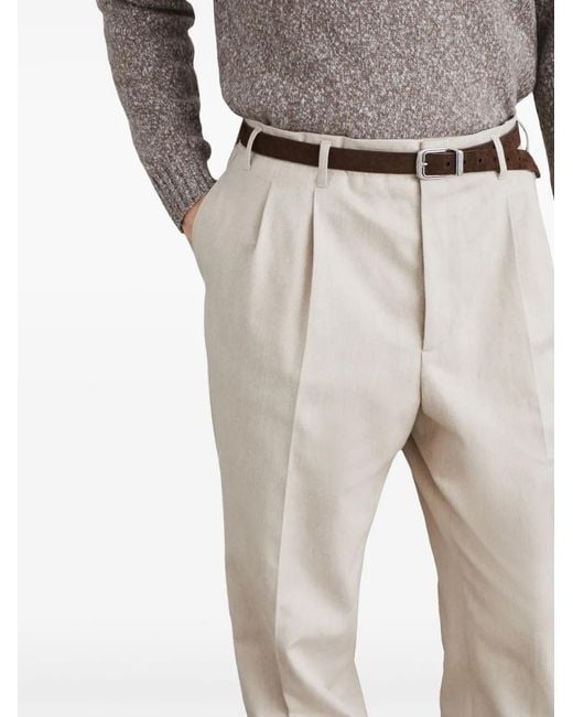 Brunello Cucinelli White Pleat-Detailing Tapered Trousers for men