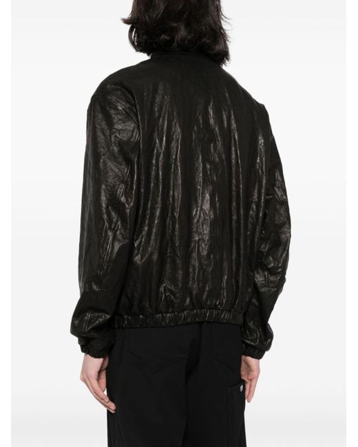 Dolce & Gabbana Black Crinkled Leather Bomber Jacket for men