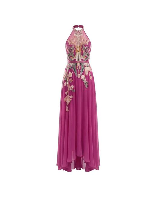 Saiid Kobeisy Pink Embroidered Halterneck Maxi Dress