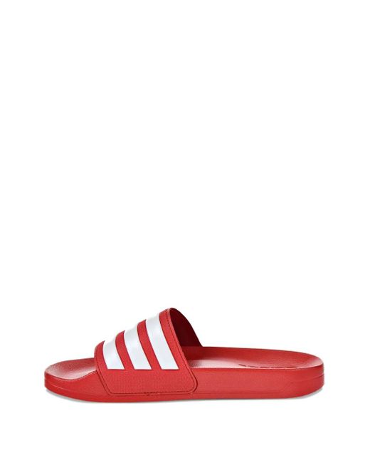 Adidas Red Three-Stripe Cloudfoam Slides for men