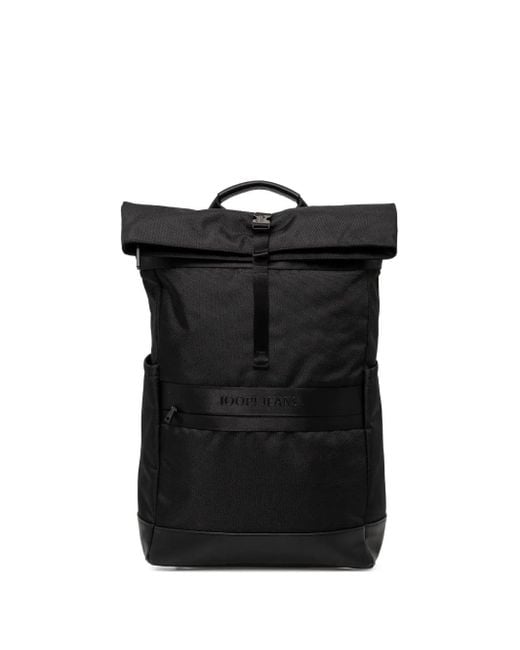 Joop! Black Modica Nuvola Jaron Roll-Top Leather-Base Backpack for men