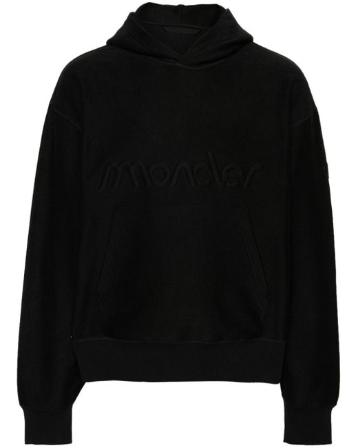 Moncler Black Logo-embossed Terry-cloth Hoodie for men