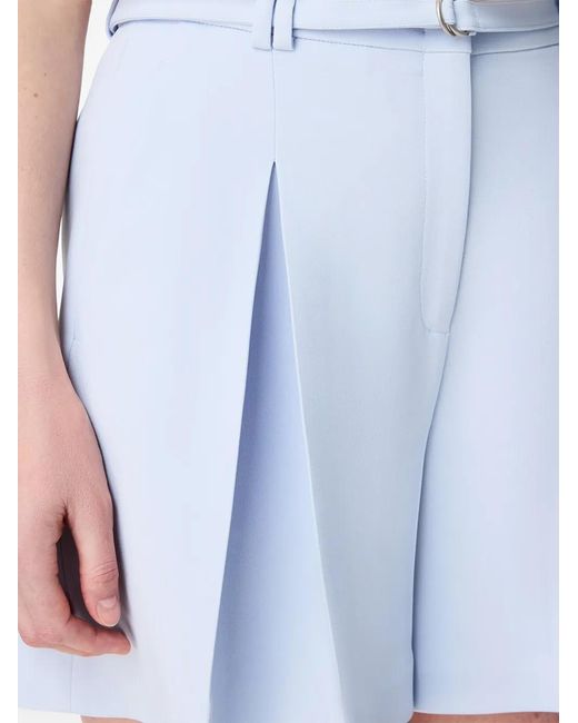 Another Tomorrow Blue Pleated Belted Shorts