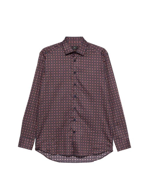 Etro Purple Geometric-Print Long-Sleeve Shirt for men