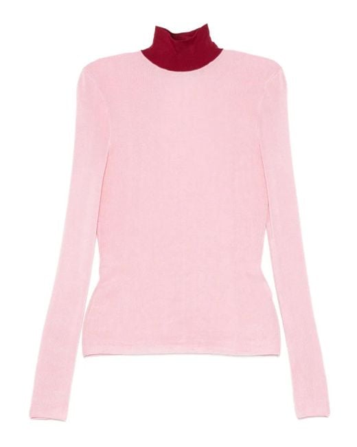 Self-Portrait Pink High-Neck Ribbed Top