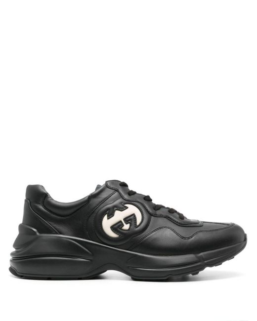 Gucci Black Rhyton Interlocking G Leather Low-top Trainers for men