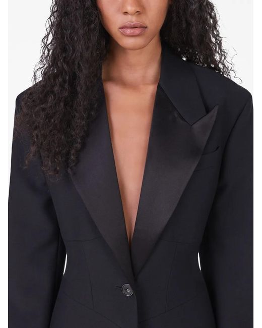 Stella McCartney Black Single-Breasted Corset-Style Wool Coat