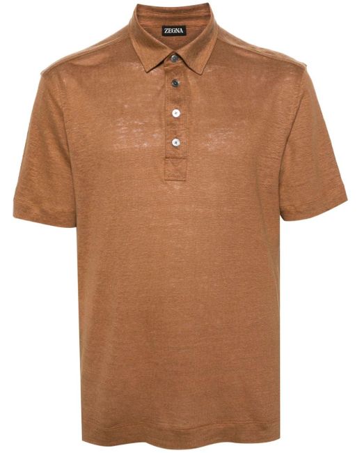Zegna Brown Short-sleeve Linen Polo Shirt for men