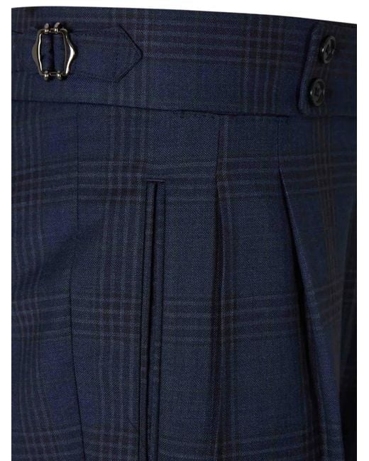 SCABAL® Blue Check-Pattern Pleated Trousers for men