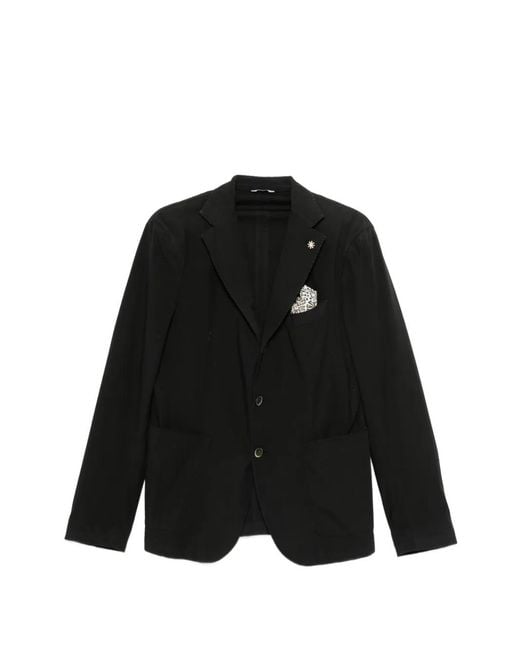 Manuel Ritz Black Logo-Pin Single-Breasted Blazer for men