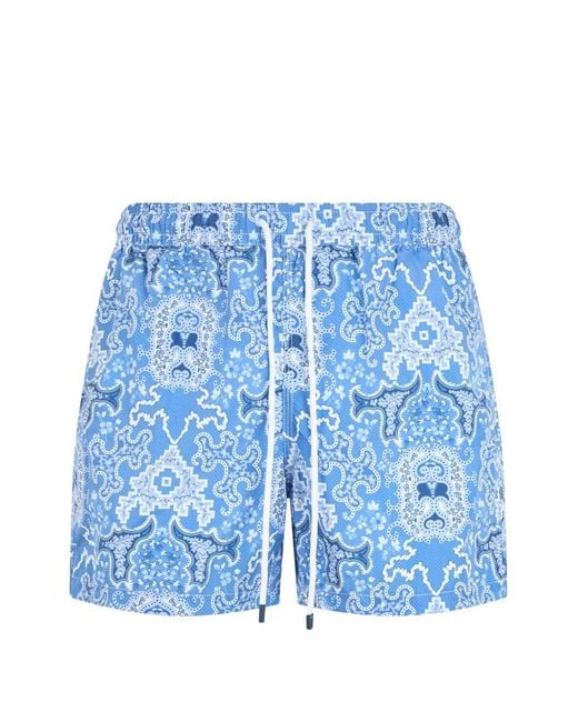 Fedeli Blue Graphic-Print Drawstring Swim Shorts for men