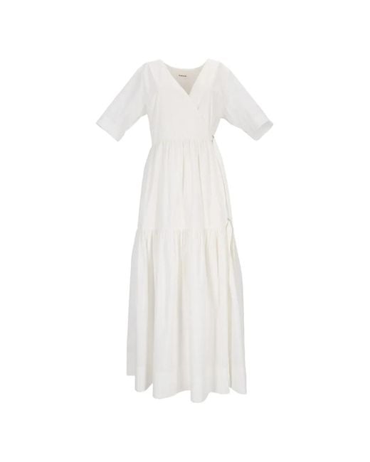 P.A.R.O.S.H. White Tiered Wrap Maxi Dress
