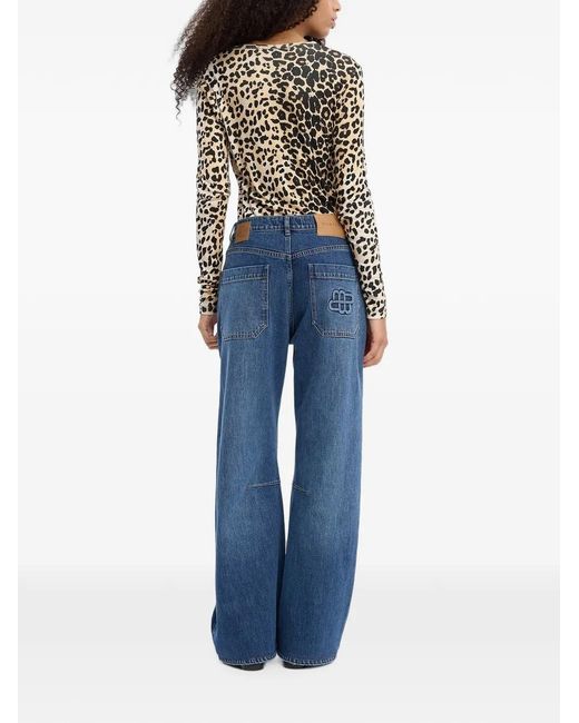 Munthe White Leopard-Print Buttoned Top